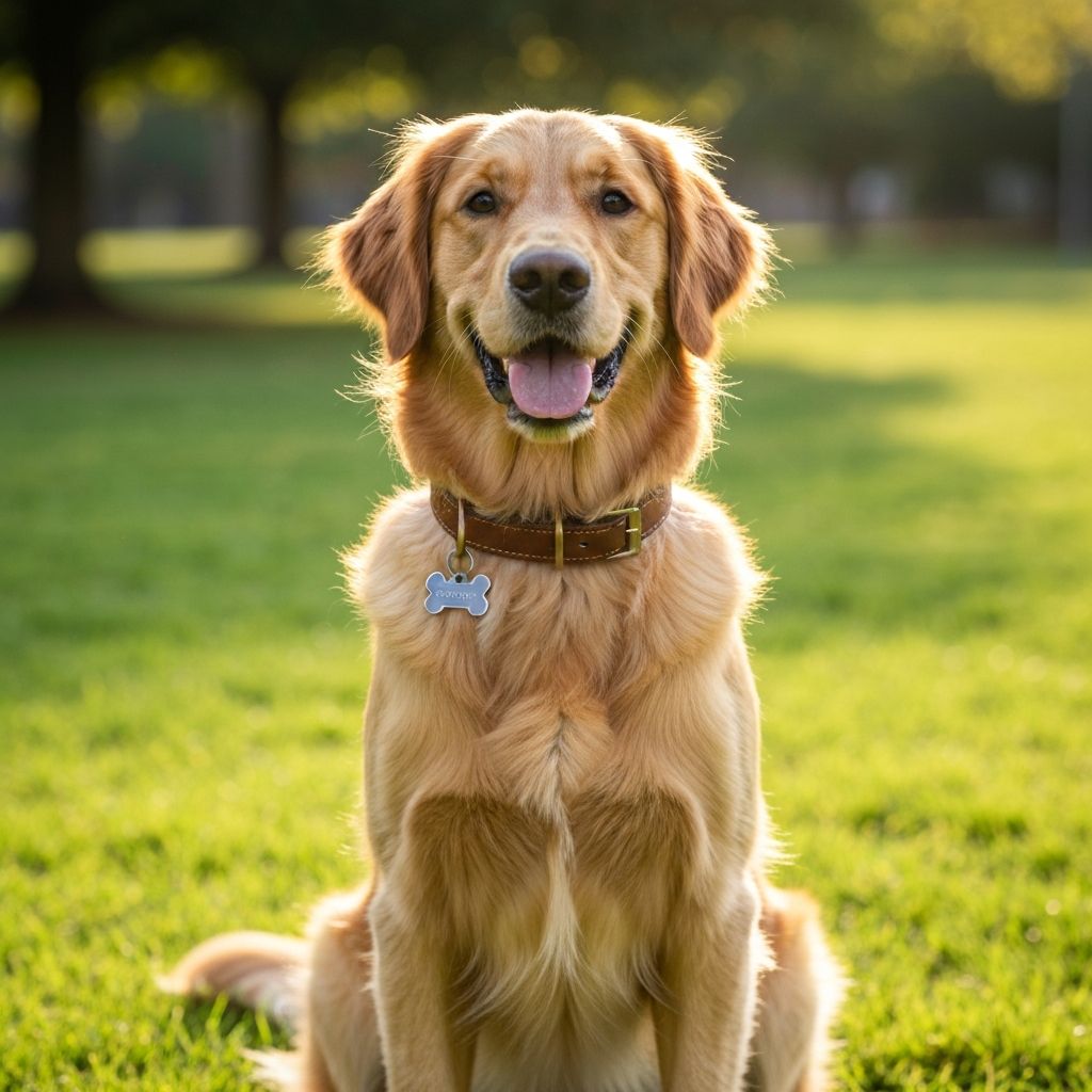 Mascota feliz con su chapita manoo